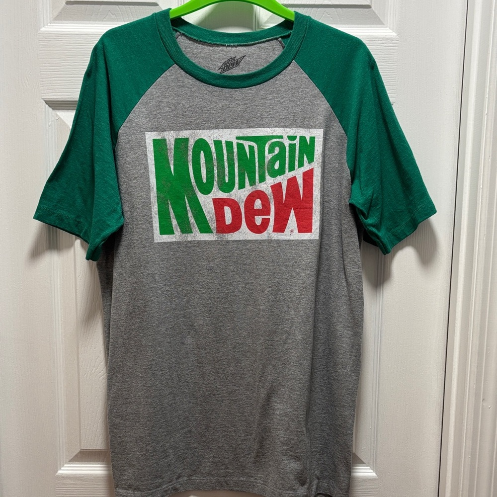 SOLD Mountain Dew Women's Green and Gray Short Sleeve Tee